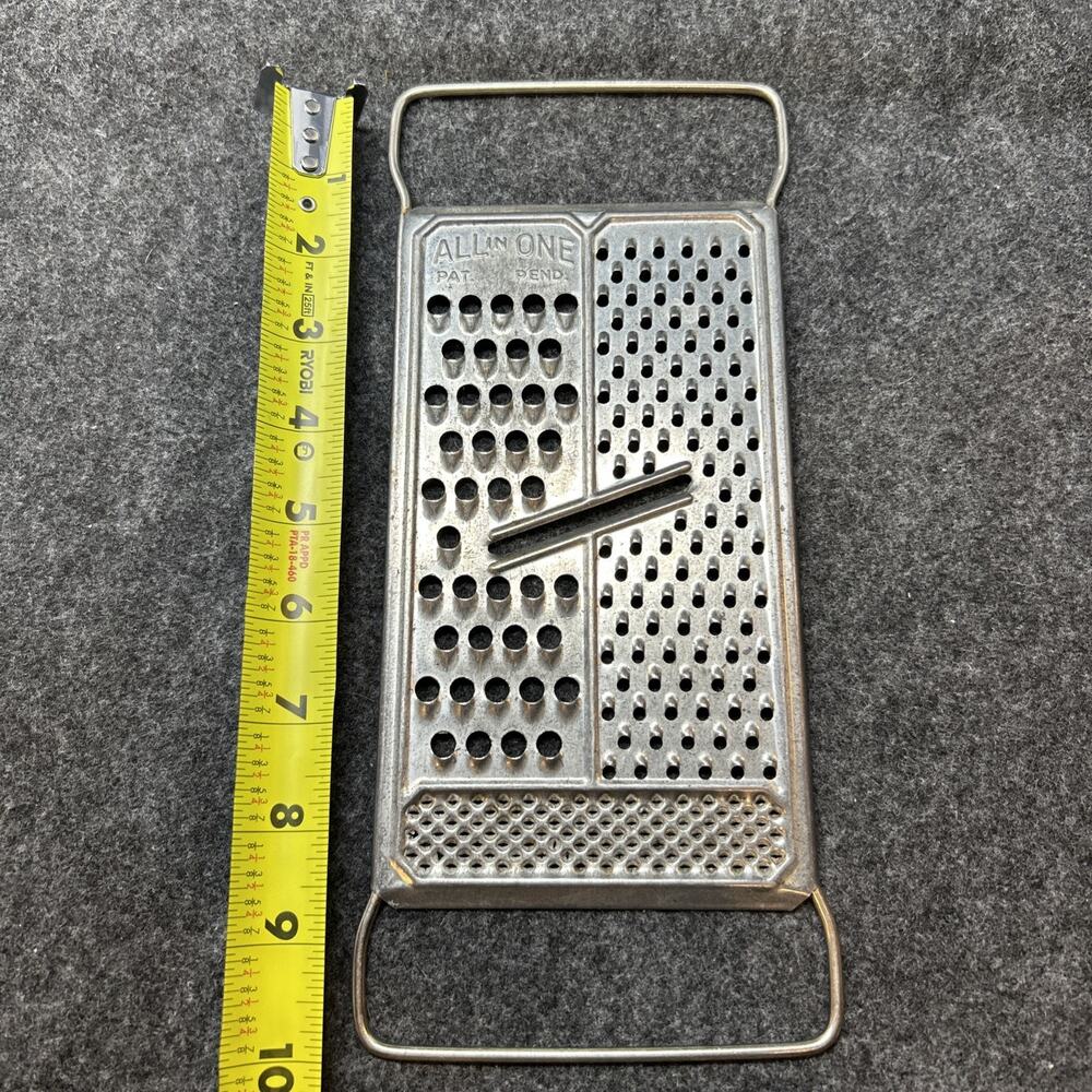Vintage All In One Metal Cheese Grater Rustic Kitchen Tool 10" USA Pat Pend